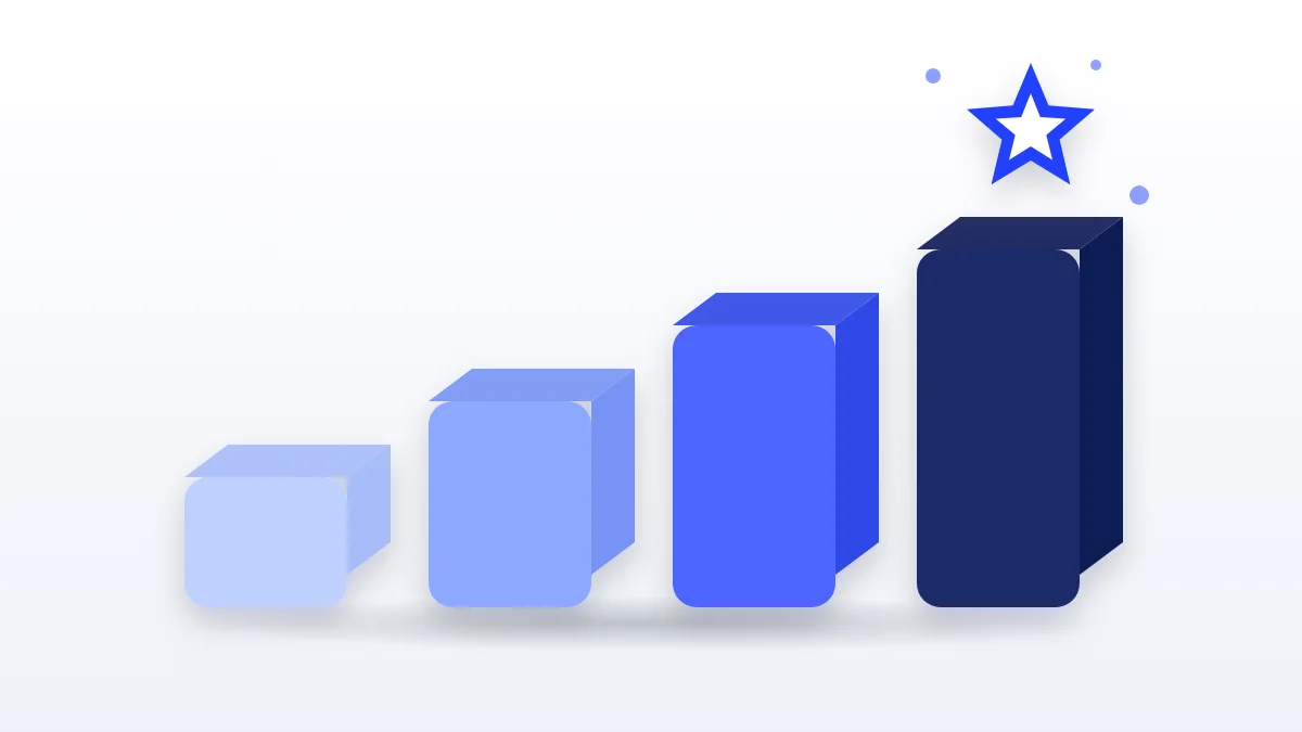 Four blocks rising in height with a star above the tallest, one for each package tier