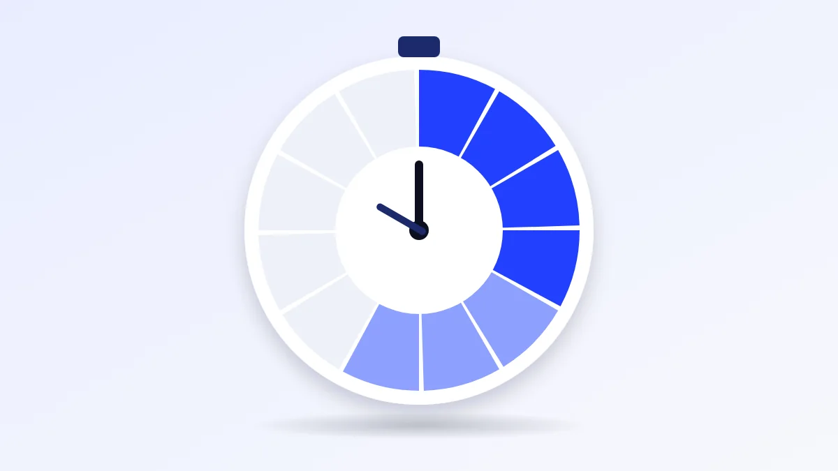 Clock dial split into coloured segments for stream length